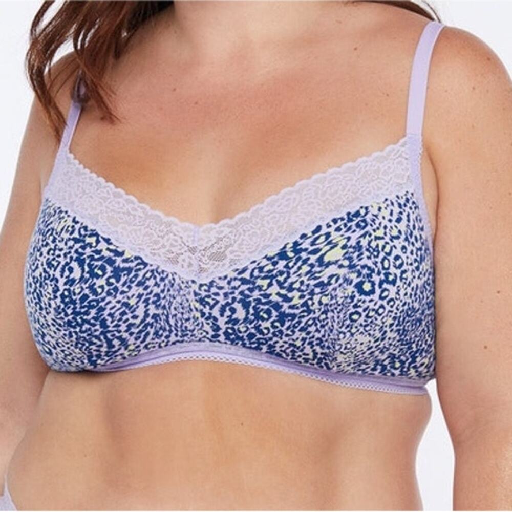 Savage X Fenty  Icy Leopard Cotton Essentials Bralette Bra Purple Women's M NWT